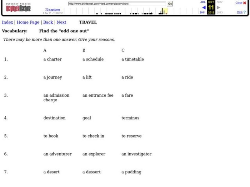 Travel Vocabulary Worksheet