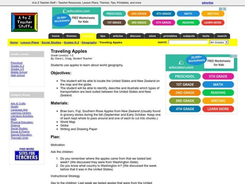 Traveling Apples Lesson Plan