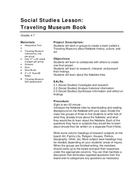 Traveling Museum Book Lesson Plan