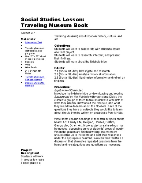 Traveling Museum Book Lesson Plan