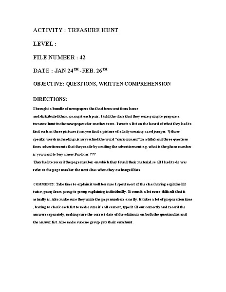 Treasure Hunt Lesson Plan