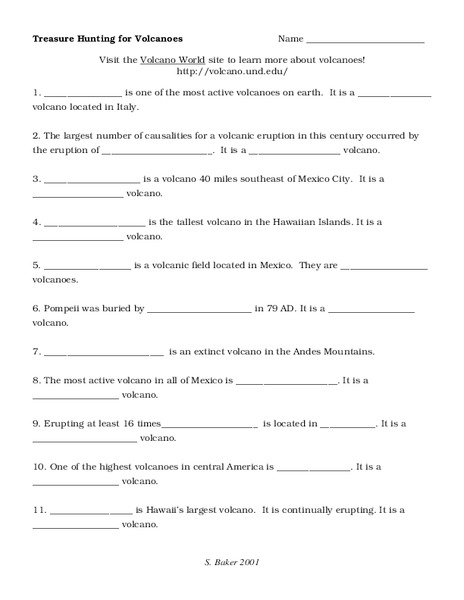 Treasure Hunting for Volcanoes Worksheet