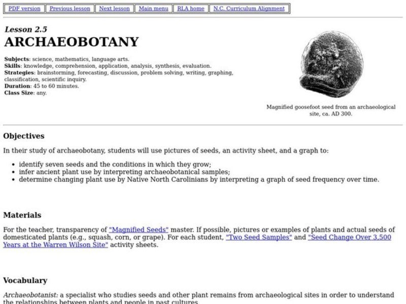 Archaeobotany Lesson Plan