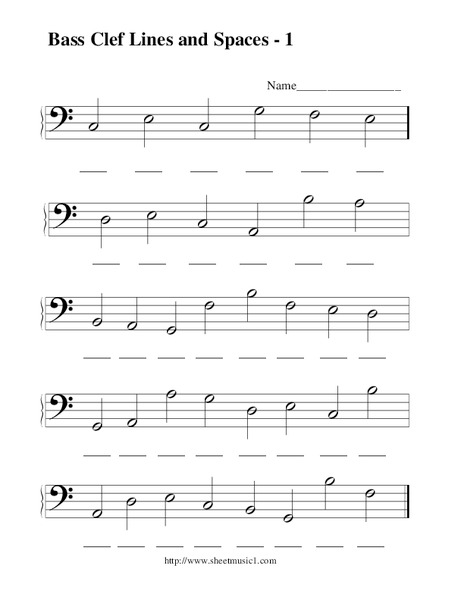 Treble Clef Lines and Spaces Worksheet