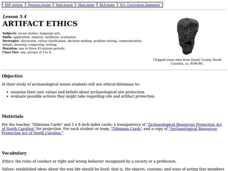 Artifact Ethics Lesson Plan