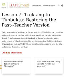 Trekking to Timbuktu: Restoring the Past Activity