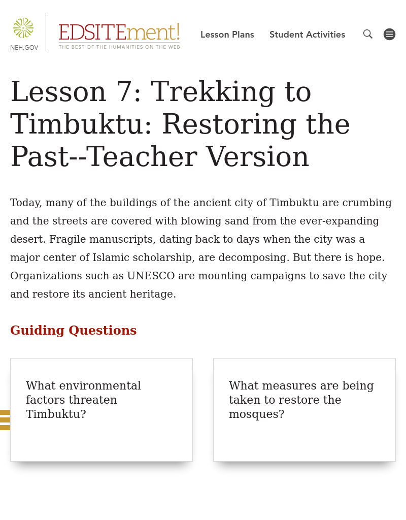 Trekking to Timbuktu: Restoring the Past Activity