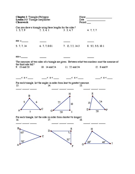 Triangle Inequalities Worksheet
