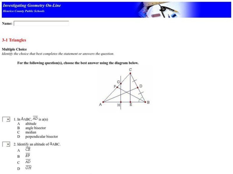 Triangle Fundamentals Multiple Choice Worksheet