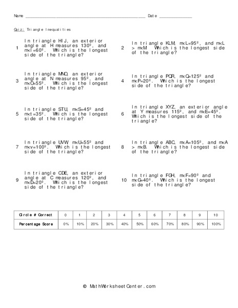 Triangle Inequalities Worksheet