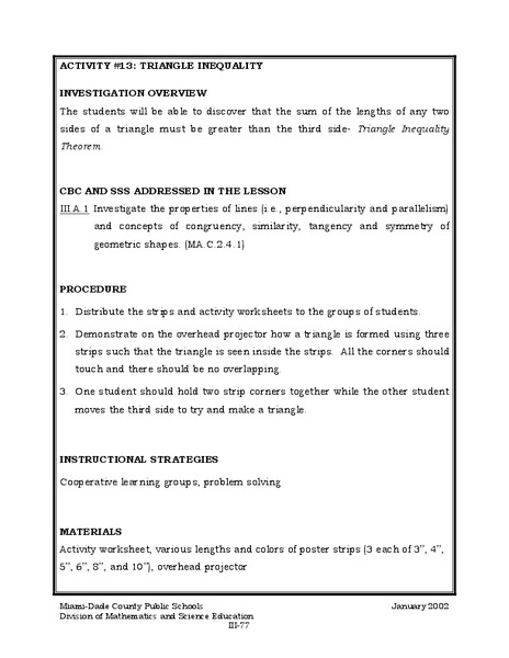 Triangle Inequality Lesson Plan
