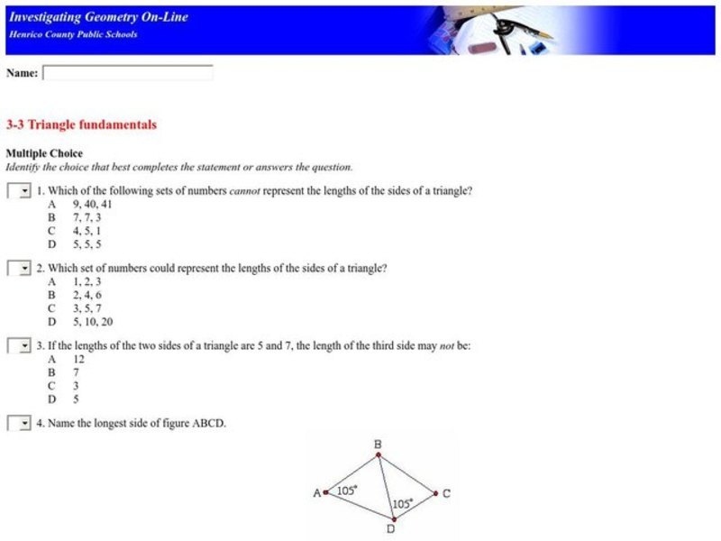 Triangle Fundamentals Multiple Choice Interactive