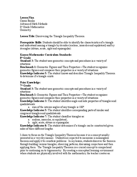 Triangle Inequality Theorem Lesson Plan