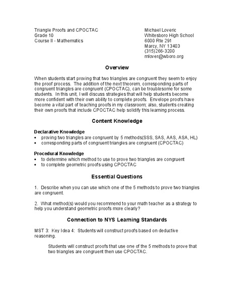 Triangle Proofs Lesson Plan