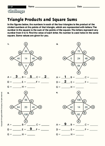 Triangle Products and Square Sums Worksheet
