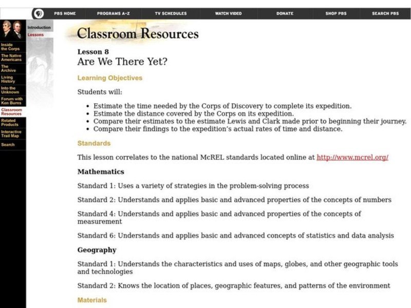 Are We There Yet? Lesson Plan