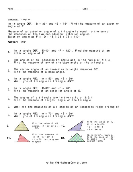 Triangles Worksheet
