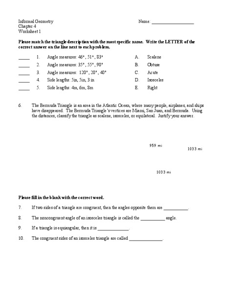 Triangles Worksheet