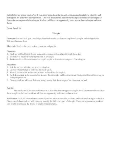 Triangles Lesson Plan