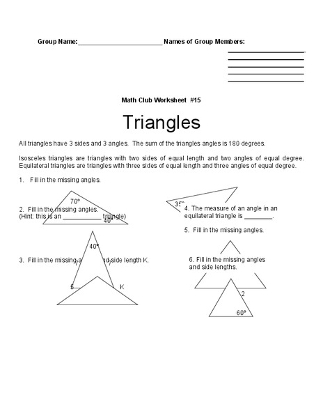 Triangles Worksheet