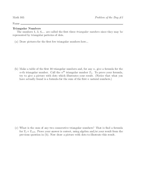 Triangular Numbers Worksheet
