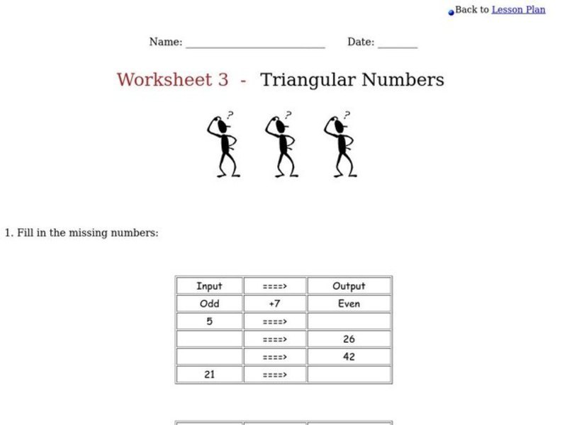 Triangular Numbers Worksheet