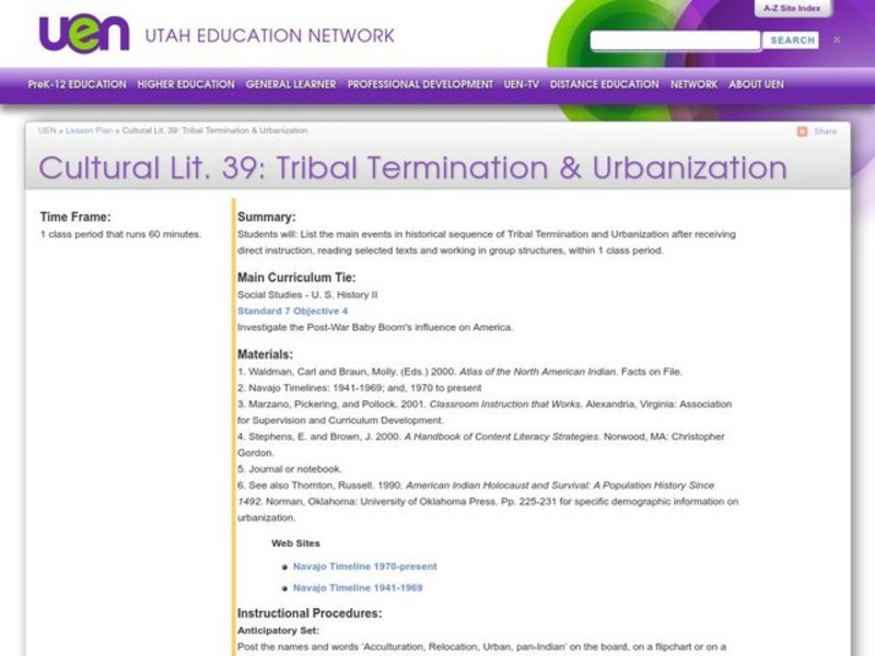 Tribal Termination & Urbanization Lesson Plan