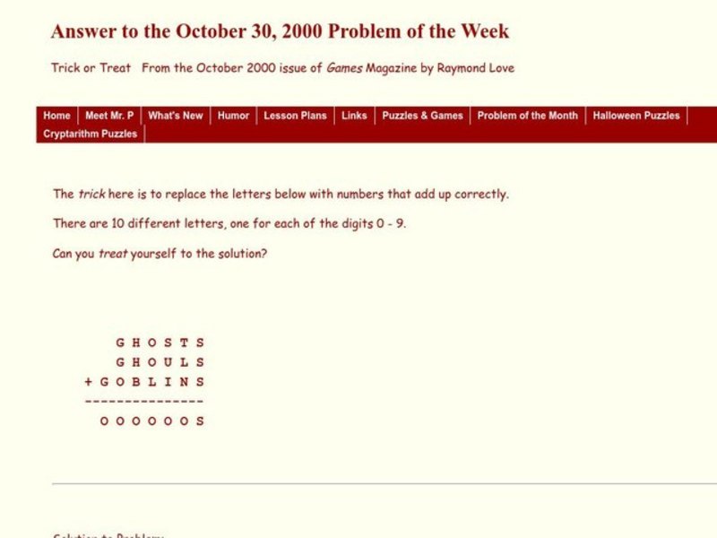 Trick or Treat Worksheet