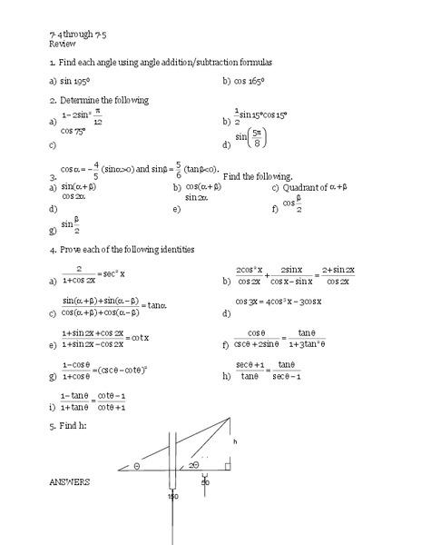 Trigonometric Functions Worksheet