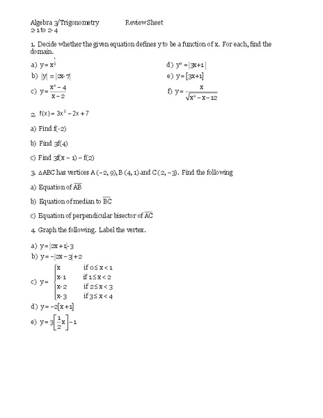 Trigonometric Functions Worksheet
