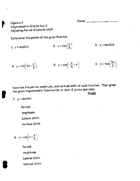 Trigonometric Graphs Worksheet