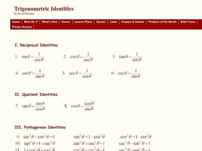 Trigonometric Identities Worksheet