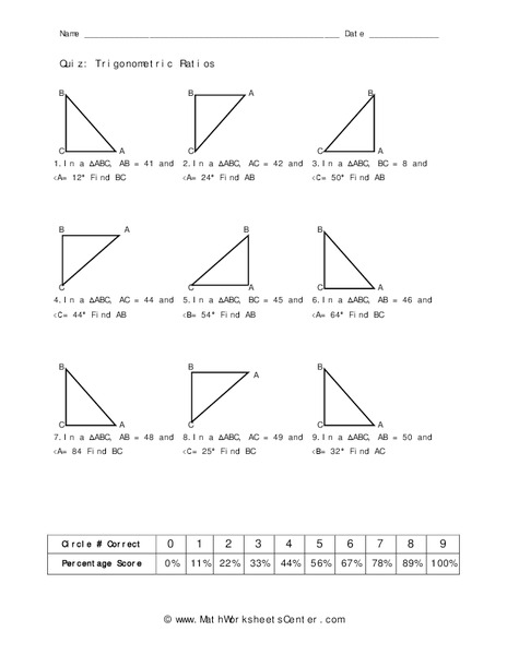 Trigonometric Ratios Worksheet