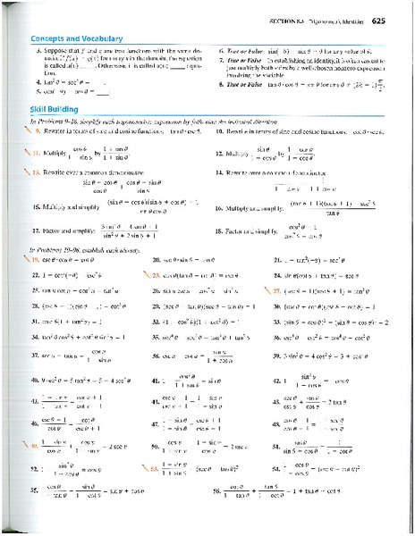 Trigonometric Identities Worksheet