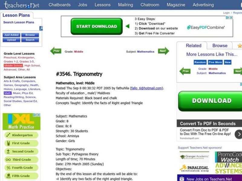 Trigonometry Lesson Plan