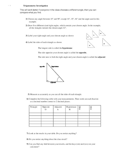 Trigonometry Investigation Worksheet