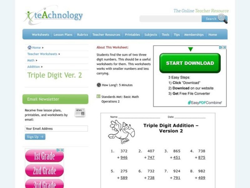 Triple Digit Addition Worksheet