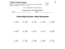 Triple Digit Division--Math Worksheet Worksheet