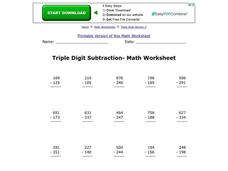 Triple Digit Subtraction Worksheet