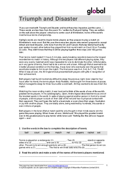 Triumph and Disaster Worksheet