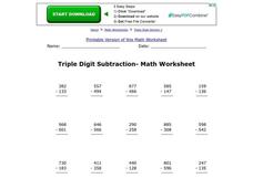 Triple Digit Subtraction Worksheet