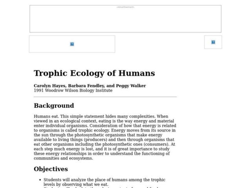 Trophic Ecology of Humans Lesson Plan