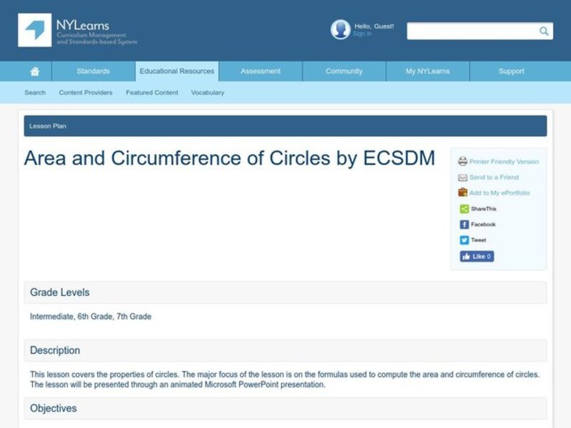 Area and Circumference of Circles Lesson Plan
