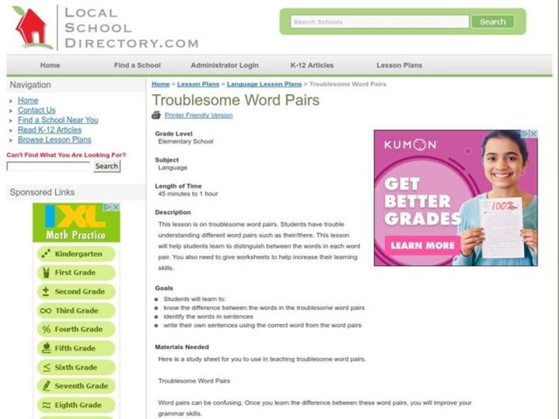 Troublesome Word Pairs Lesson Plan