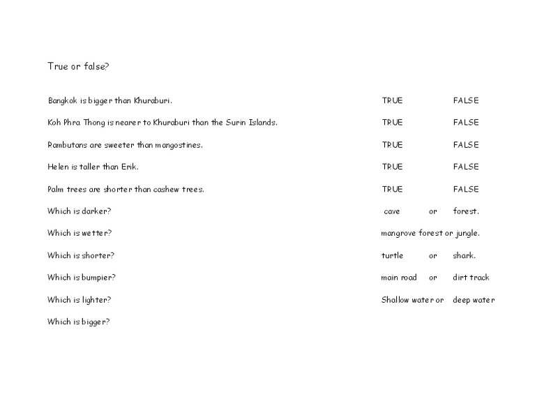 True or False? Worksheet
