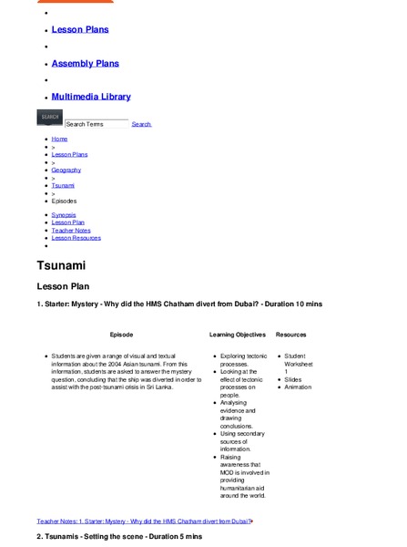 Tsunami Lesson Plan