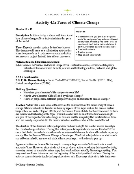 Faces of Climate Change Lesson Plan