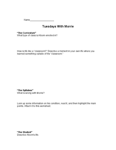 Tuesdays With Morrie Lesson Plan