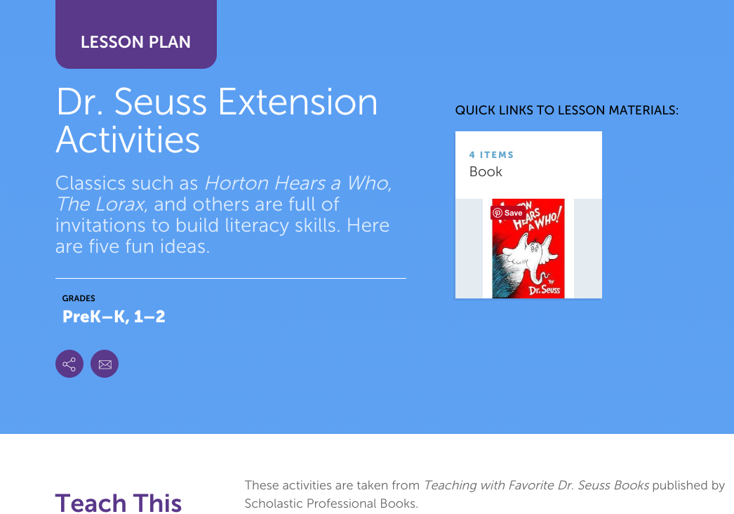 Dr. Seuss Extension Activities Activity