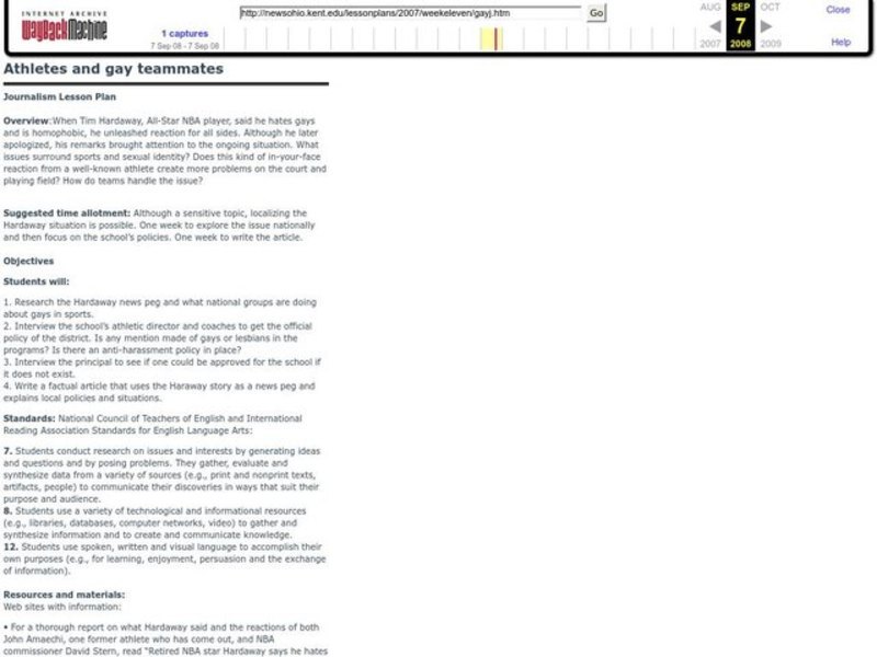 Athletes and Gay Teammates Lesson Plan